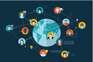 CC-global-network | MiddleWeb World map at center surrounded by colorful user avatars connected by lines, illustrating global networking and collaboration.